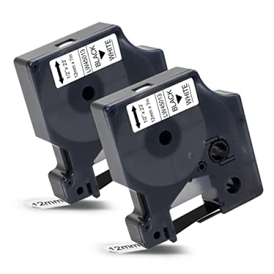 Afbeelding van Labelwell 2 x 12 mm 45013s zwart op wit reservebanden compatibel met DYMO 45013 S0720530 voor LabelWriter 450 Duo LabelManager 160 280 210D 360D LabelPoint 150 250 labelapparaat