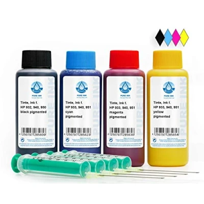 Afbeelding van Pure Ink 4x 100 ml CMYK printerinkt navulinkt compatibel voor cartridge HP 932, 933, 940, 950, 951 Navulset met accessoires en navulinstructies