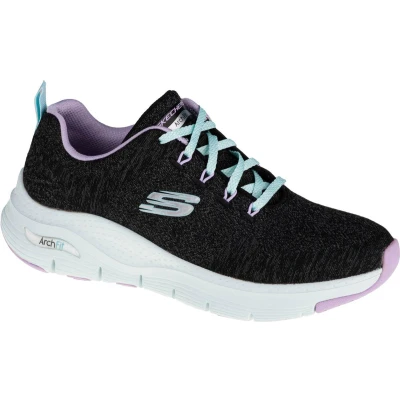 Afbeelding van Skechers Dames Arch Fit Comfy Wave Sneaker, Zwart Gebreid Lavendel Trim, 39.5 EU