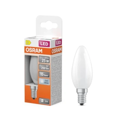 Afbeelding van OSRAM LED lamp Ster kaarsvorm B25 filament, 4000 K koel wit, 1,8 W, E14, mat, 250 lm, 15.000 uur, voor werkplekken, kroonluchters, niet verblindend