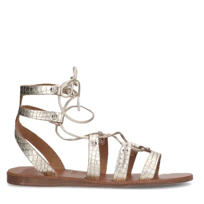 Afbeelding van Sacha Gouden Dames Platte Sandalen (Maat 36, Leer)