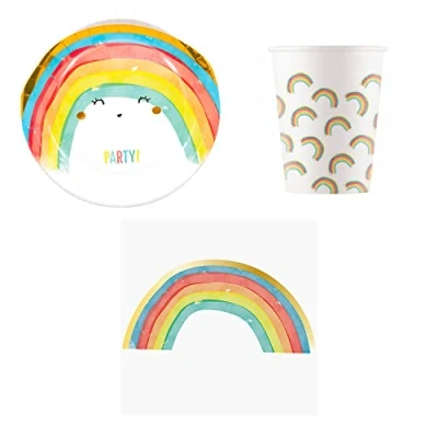 Afbeelding van Procos DY10273852 Regenboog Party Set Klein, borden, servetten en bekers, tafeldecoratie, verjaardagsdecoratie