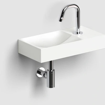 Afbeelding van Clou Vale Fontein Met Kraangat Rechts Geintegreerde Afvoer Mat Wit Keramiek 38 cm