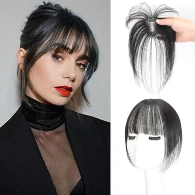 Afbeelding van Clip in Wispy Pony, 3603D Cover Haar Pony 100% Echt Menselijk Toppers Nep Air voor Dagelijks Dragen Haarstukken op Franse (Bruin Zwart, 3D Pony)