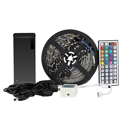 Afbeelding van SUPERNIGHT 5050 SMD 5 m RGB 300 LED Strip Kit Licht Lichtstrip Set Waterdicht IP65 in Zwart PCB met 44 toetsen afstandsbediening + EU Plug DC 12V voeding