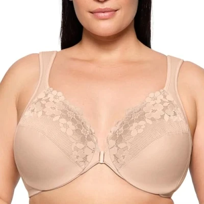 Afbeelding van Glamorise Grote maten plus maat Wonderwire katoenen beha met voorsluiting en beugel nr. 1241, huidskleur, 85C