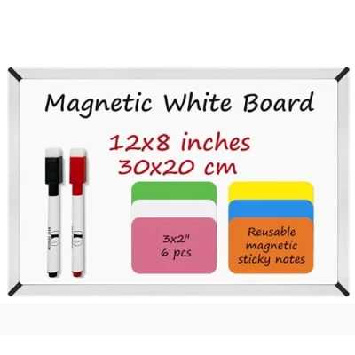 Afbeelding van Whiteboard Set magneetbord 30 x 20 cm met 2 pennen en 6 magneten beschrijfbaar klein wit Kanban board