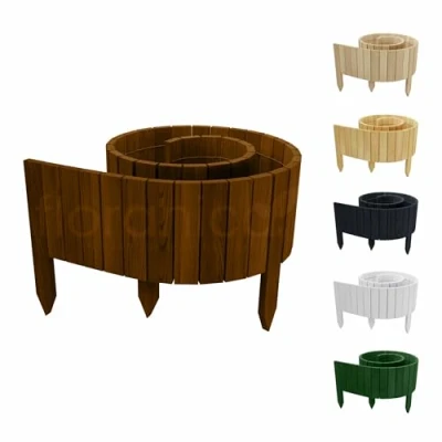Afbeelding van Floranica Rollborder II Flexibele houten hek 200 x 30 cm Bruin Grenenhout Borderrol hout Gazonrand Decoratie Tuinafscheiding