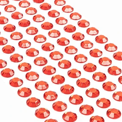 Afbeelding van Movoja Rode strass steentjes, ronde glitterstenen, 147 stuks, 10 mm, zelfklevend om te versieren en knutselen, sierstenen op plakken, stenen decoratieve stenen, knutselstenen, rood
