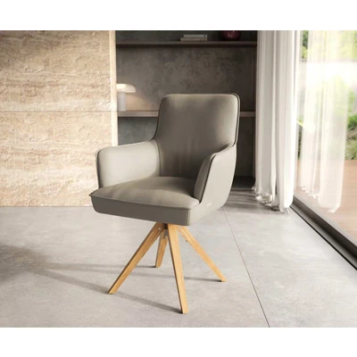 Afbeelding van DELIFE Draaistoel Heira Flex met armleuning echt leer mud houten frame hoekig natuur pocketveer kern 180 draaibaar