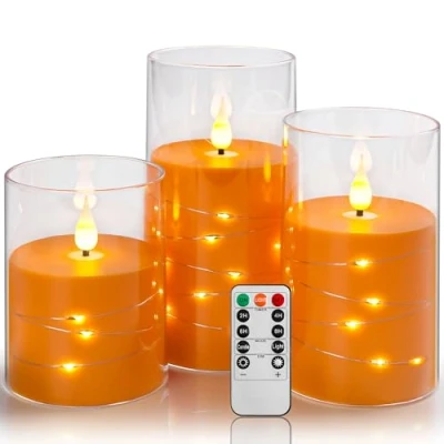 Afbeelding van Da by LED kaarsen, Rainbow Light String batterij met ingebedde Lights 3 delige vlamloze 24 uurs timer functie, dansende vlam, echte wax