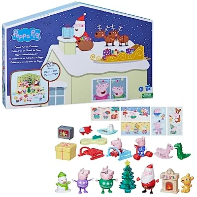 Afbeelding van Peppa Pig Peppas Adventskalender met 24 verrassingsspeelgoed en stickers, kinderspeelgoed