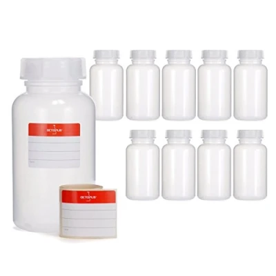Afbeelding van Octopus 10 x 500 ml flessen van LDPE met brede hals schroefdop, lege chemiefles, laboratoriumflessen deksel als opbergvak voor laboratorium, keuken of hobby