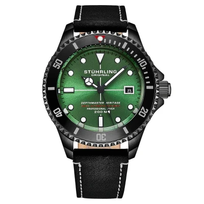 Afbeelding van Stührling Zwitsers Automatisch Depthmaster Heritage 883HB 42mm Duikhorloge Groene Wijzerplaat / Zwarte Kast Leren Band Waterbestendig tot 200m