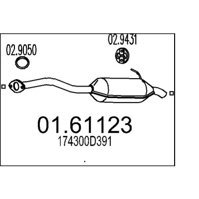 Afbeelding van MTS 01.61123 Einddemper 1100mm TOYOTA: Auris Hatchback (E15) 1.6, 1.4, 1.33 Dual VVTi, 1.8 2007 2012