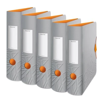 Afbeelding van Leitz Kwaliteitsordner 180 Active, 5 pack, A4, breed, afgeronde rug, 8,2 cm elastische bandsluiting, licht polyfoam, plastic map, Urban Chic serie, grijs, 11160088