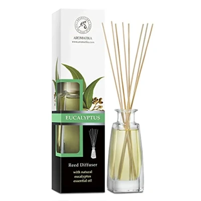Afbeelding van Geurstokjes Eucalyptus 100ml Intensieve Verse Langdurige en Frisse Geur Aromatherapie Diffuser Luchtverfrisser huisparfum geurolie geurverspreider met 8 bamboestokjes glazen fles charmante accessoires van Aromatika