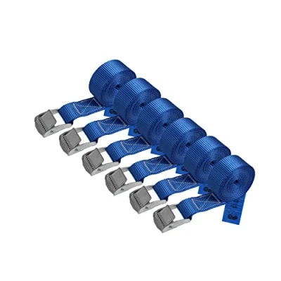 Afbeelding van BB Sport Sjorband spanband bevestigingsband met klemgesp blauw, beschikbaar in verschillende lengtes EN hoeveelheden draagvermogen tot 250 kg DIN 12195 2, 6 stucks 2.5 cm x m