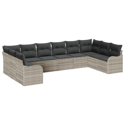Afbeelding van vidaXL 10 delige Tuin Sofa Set met Kussens Lichtgrijs Poly Rattan