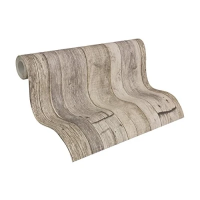 Afbeelding van Leen Bakker A.S. CrÃ ation Behang Houtlook Beige, Zwart En ̈me 53cm X 10,05 M AS Beige Vinyl Création