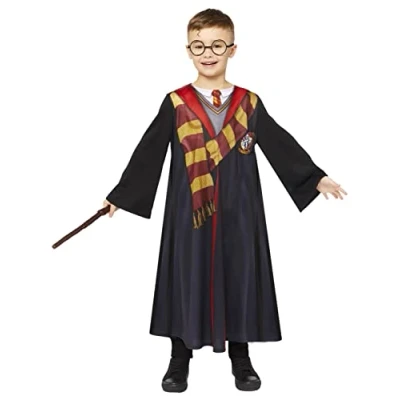 Afbeelding van Amscan Kinderkostuum Harry Potter, gewaad met overhemd, Bille, toverstaf, goochelaar, tovenaar