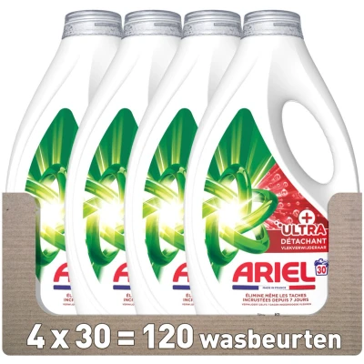 Afbeelding van 4x Ariel Vloeibaar Wasmiddel +Ultra Vlekverwijderaar 30 Wasbeurten 1350 ml