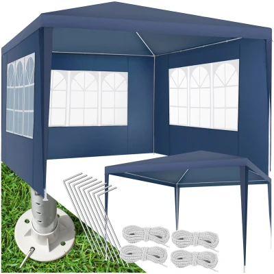 Afbeelding van tectake® Paviljoen Barinas Partytent 3x3 m Waterdicht Zeildoek met 3 Verwijderbare Zijpanelen Weerbestendig Tuinpaviljoen Inclusief Spanlijnen en Haringen Blauw