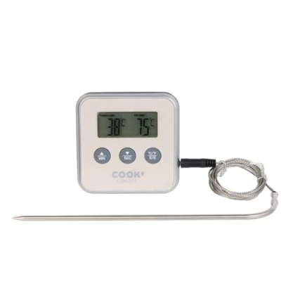 Afbeelding van CUISY KC2053 Thermometre Sonde Minuteur Numerique Electronique Digital Cusine Cuisson Four Barbecue Viande Rouge/Noir/Blanc/Vert 8 x 1,8 cm