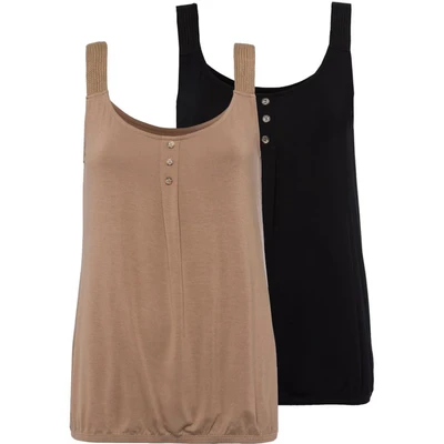 Afbeelding van Lascana 2 PACK Top, Dames, Maat: 44/46, Taupe+schwarz