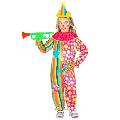 Afbeelding van Widmann Clown &amp; Nar Kostuum Zeer Vrolijke Regenboog Kind Roze Maat 116 Carnavalskleding Verkleedkleding