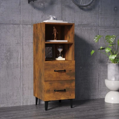 Afbeelding van Dressoir 34,5x34x90 cm bewerkt hout gerookt eikenkleurig