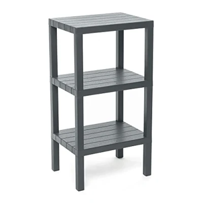 Afbeelding van Tatay Lombok Rechthoekig rek, 3 etages, van polypropyleen, BPA vrij, houtlook, antislip voeten, max. 10 kg per plank, eenvoudige montage, afmetingen 38 x 29 73,5 cm, grijs