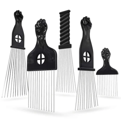 Afbeelding van 5 Pack Afro Pick Kam Metalen Picks voor Haar, Kammen Amerikaanse Haar Styling Tool Haarkam Haarplectrums Krullend Vuist