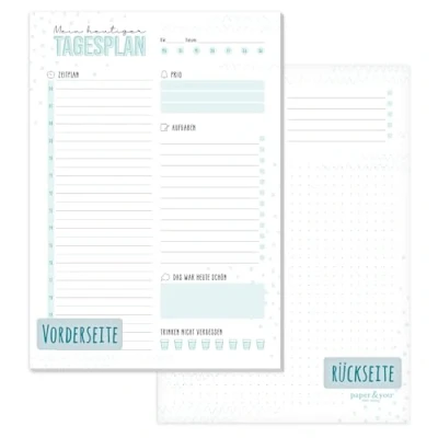 Afbeelding van paper&amp;you® A5 dagplanner, blok, mintgroen, 50 vellen, dagelijkse planner met to do lijst, tijdschema, Prio&#039;s, daghoogligging en meer, duurzaam klimaatvriendelijk