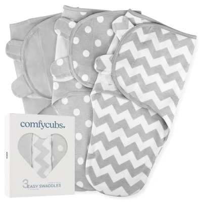 Afbeelding van Comfy Cubs Babydeken, inbakerdeken 3 6 maanden, Newborn Essentials, Baby Sleep Sack Wrap, 100% ademend katoen, babyjongen meisje, verstelbaar pack (grijs, groot)
