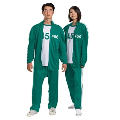 Afbeelding van Smiffy&#039;s Squid Game Pak Netflix Player 456 Seong Gi Hun Kostuum Groen, Wit / Beige Small Medium Carnavalskleding Verkleedkleding