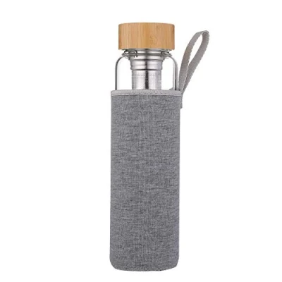 Afbeelding van sunkey Drinkfles glas 1 liter met zeef to go waterfles fruithouder neopreen hoes BPA vrij