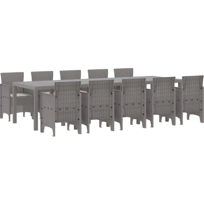 Afbeelding van vidaXL 11 delige Tuin Eettafelset met Kussens Lichtgrijs Poly Rattan