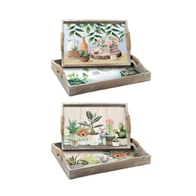 Afbeelding van Set van trays DKD Home Decor 40 x 30 6 cm Hout MDF (2 Stuks)