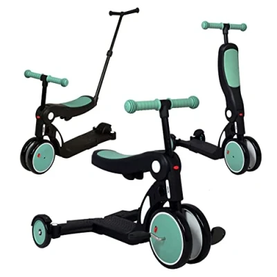 Afbeelding van Looping SCOOTIZZ Loopfiets 5 in 1 / driewieler voor baby&#039;s, uitbreidbaar, kinderstep, met duwstang, amandelgroen