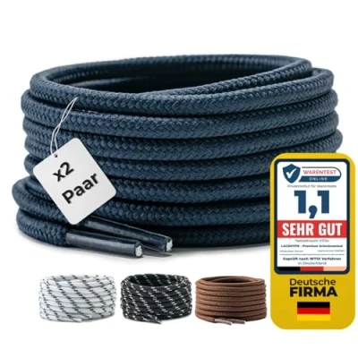 Afbeelding van LaceHype 2 paar premium ronde veters, diameter 4 mm, voor werkschoenen, laarzen, outdoorschoenen en sportschoenen, scheurbestendige schoenveters, vervangende schoenveters van polyester, donkerblauw, 150 cm