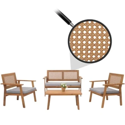 Afbeelding van Mendler Tuingarnituur HWC N46, loungeset tuinlounge bank stoel tafel, hout acacia MVG gecertificeerd kussen grijs