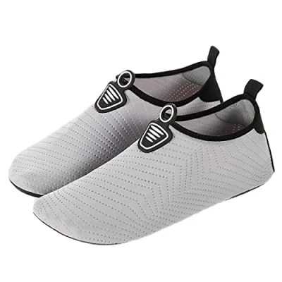 Afbeelding van AUXDIQ Zwemschoenen voor dames en heren, badschoenen, aquaschoenen, surfschoenen, waterschoenen, strandschoenen, blote voeten, sneldrogend, grijs, 39/40 EU