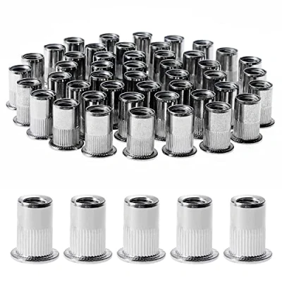 Afbeelding van Gueenky 100 stuks platte kop klinknagelmoeren, M8 roestvrijstalen gesorteerd, schroefdraadinzetstukken voor kunststof (14 mm x 18 mm)