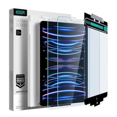 Afbeelding van ESR Armoriete serie, beschermfolie voor iPad Air 5/4 (2022/2020) en Pro 11 inch (2022/2021/2020/2018), gehard glasfolie met praktisch montageframe, krasbestendig, HD helderheid, 2 stuks