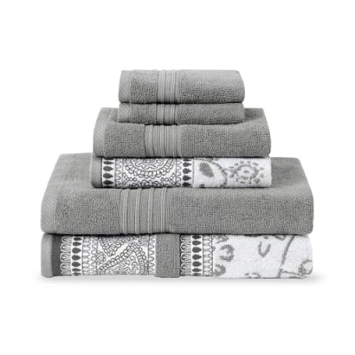 Afbeelding van Modern Threads 6 Stuk Set, 2 Badhanddoeken, Handdoeken, Washandjes Garen Geverfd Jacquard/Solid Handdoek Set Ophelia Stone