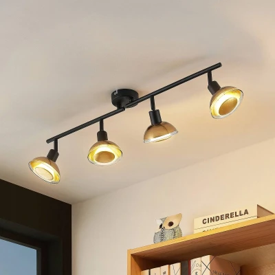 Afbeelding van Lindby buitenspot 4lichts Ijzer, glas H: 18.8 cm GU10 matzwart, bladgoud Inclusief lichtbronnen