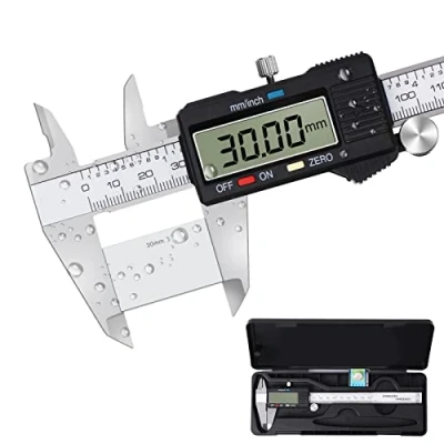 Afbeelding van Vinabo digitale meter, professionele klassiek, precisiemeter van roestvrij staal 150 mm met groot lcd display, caliper voor buiten , binnen diepte en stapmeting