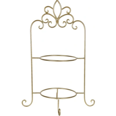 Afbeelding van Clayre &amp; Eef etagère voor 2 Borden 38x30x57 cm Goudkleurig Ijzer Rond