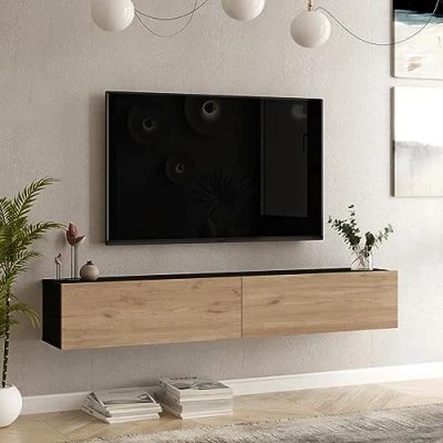 Afbeelding van [en.casa] Tv meubel Lapinlahti 180x31,5x29,5cm zwart en eiken
